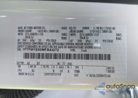 2021 Ford F-150 King Ranch из США, поврежденный, VIN 1FTFW1E80MFB43272